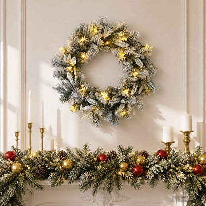Christmas Wreath Green and White Ø 50 cm PVC and PE 25 LEDs