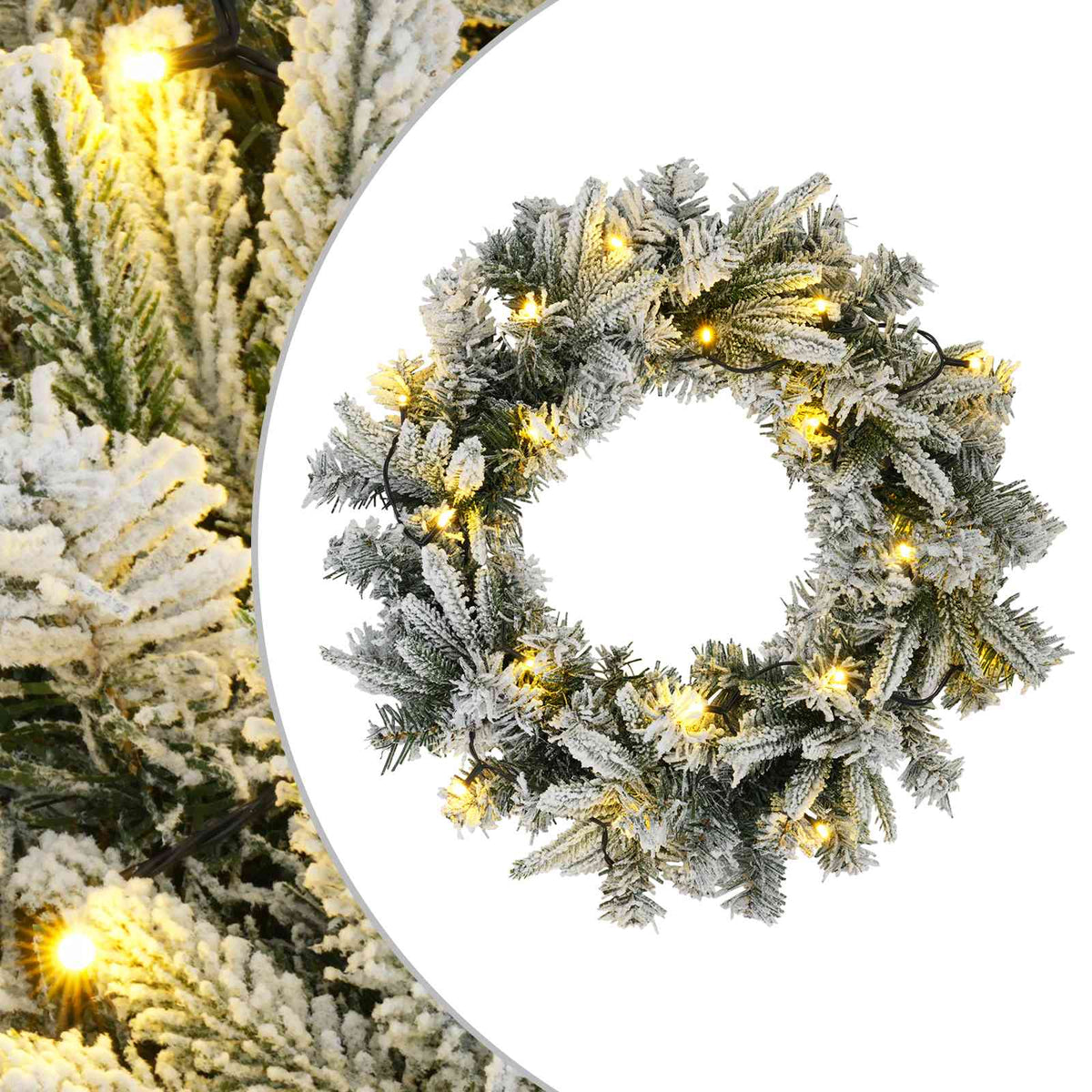 Christmas Wreath Green and White Ø 50 cm PVC and PE 25 LEDs