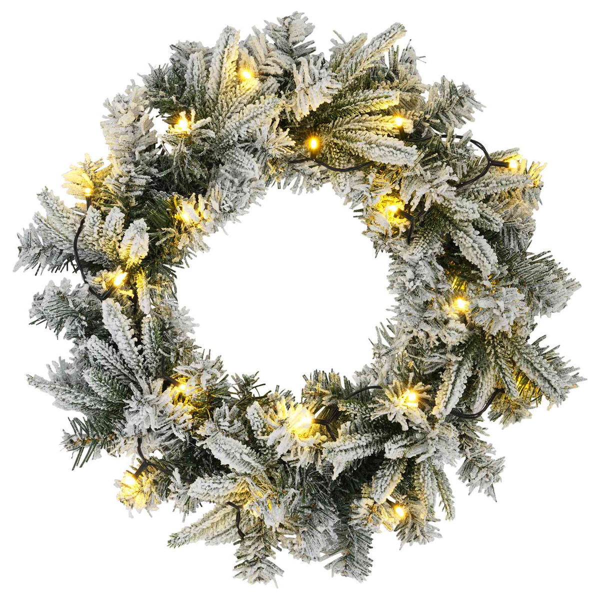 Christmas Wreath Green and White Ø 50 cm PVC and PE 25 LEDs