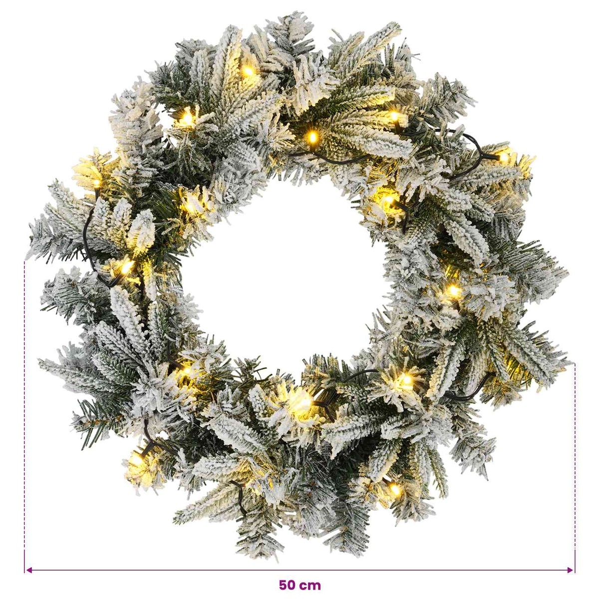 Christmas Wreath Green and White Ø 50 cm PVC and PE 25 LEDs