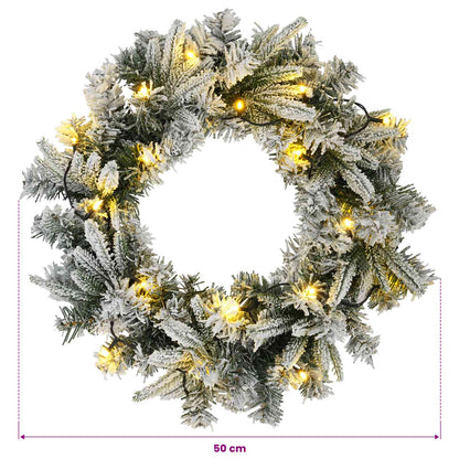 Christmas Wreath Green and White Ø 50 cm PVC and PE 25 LEDs