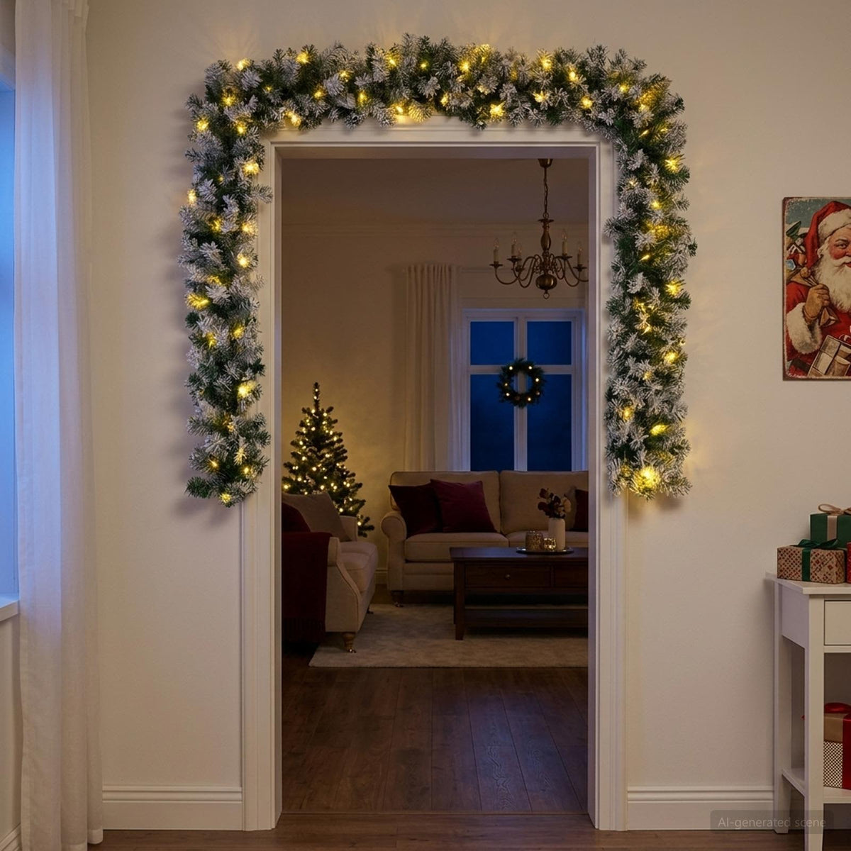 Christmas Garland Green and White 270 cm PVC 50 LEDs