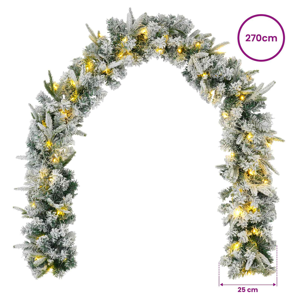 Christmas Garland Green and White 270 cm PVC and PE 50 LEDs