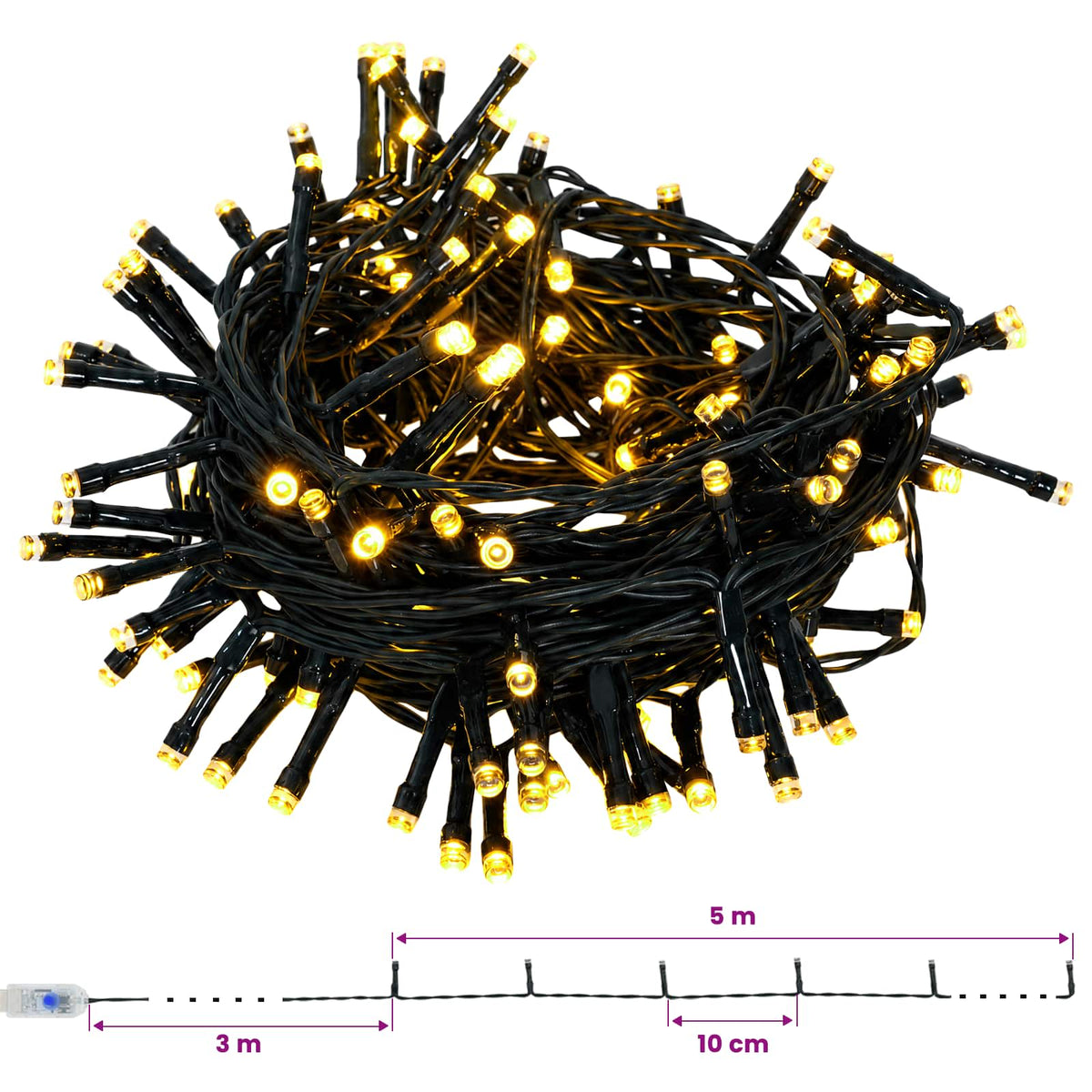 Christmas Garland Green and White 270 cm PVC and PE 50 LEDs