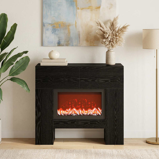 Electric Fireplace Black Oak 100 x 24.5 x 90 cm Engineered wood