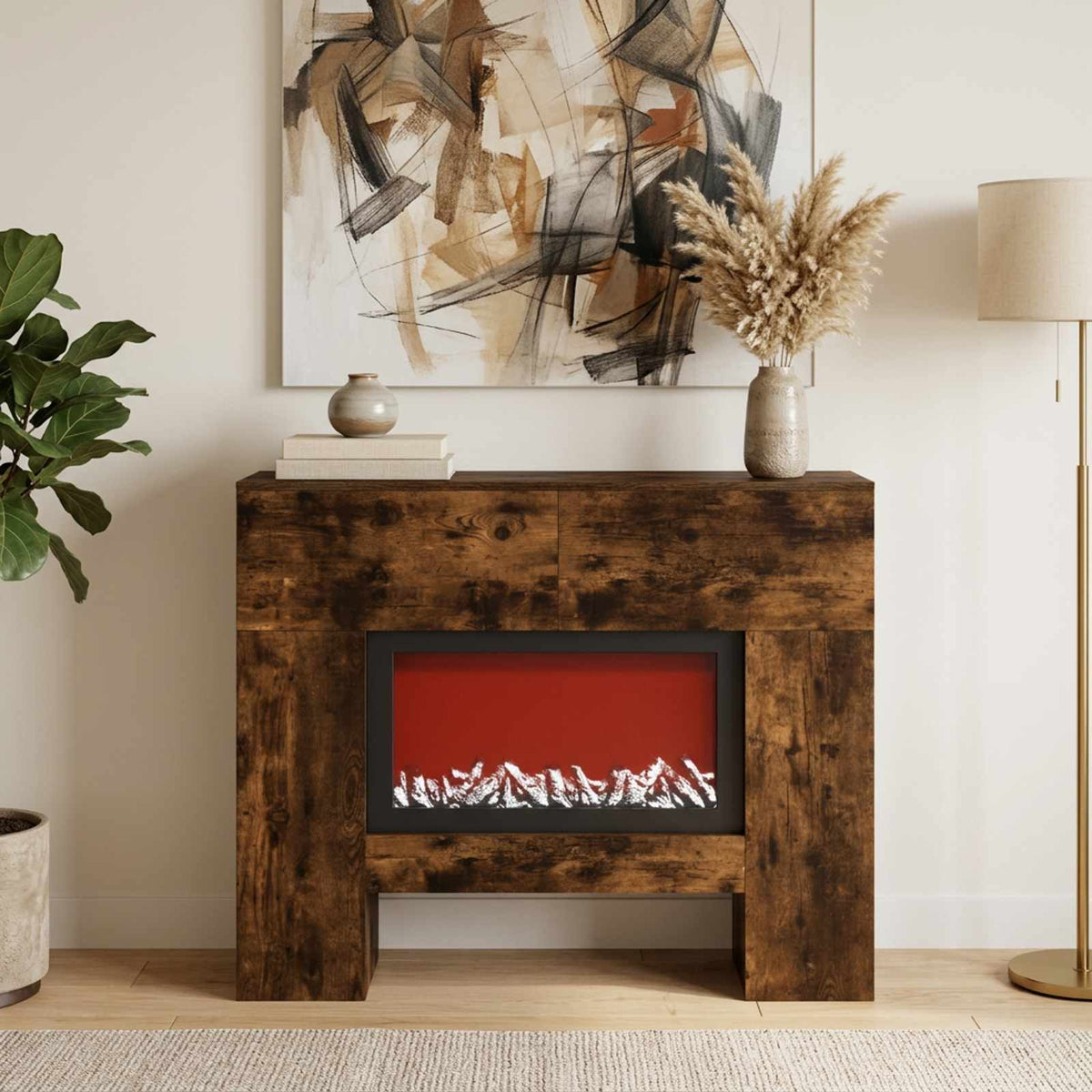 Electric Fireplace Smoked Oak 100 x 24.5 x 90 cm