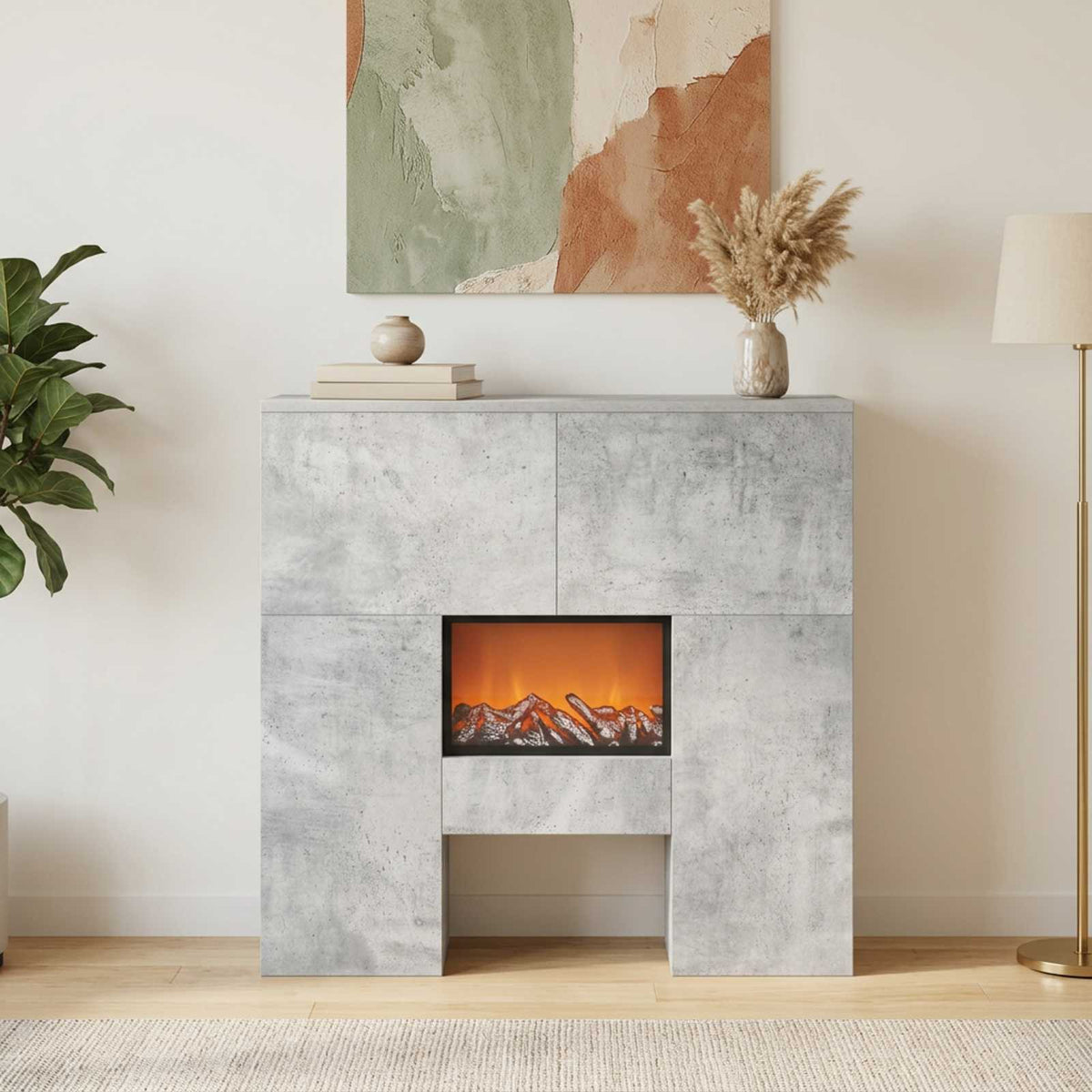 Electric Fireplace Concrete 75 x 24.5 x 75 cm Engineered wood