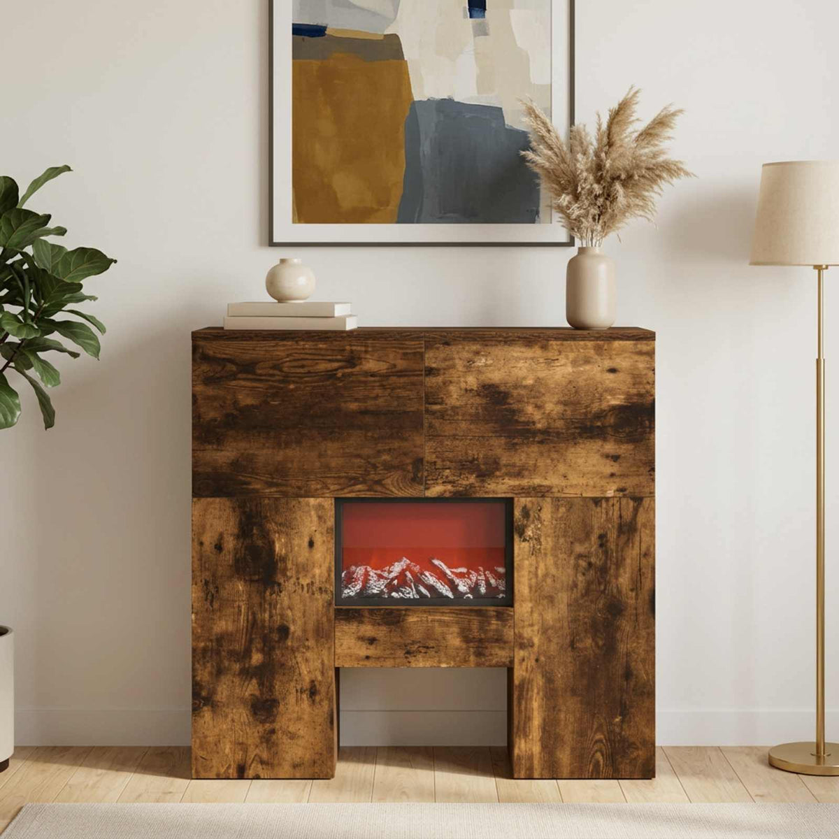 Electric Fireplace Smoked Oak 75 x 24.5 x 75 cm Engineered wood