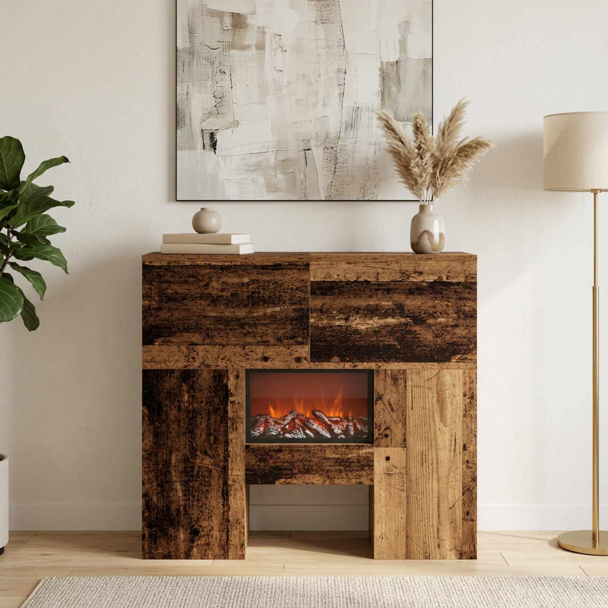 Electric Fireplace Old Wood 75 x 24.5 x 75 cm Engineered wood