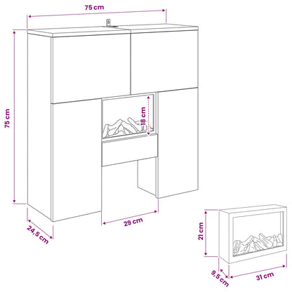 Electric Fireplace Old Wood 75 x 24.5 x 75 cm Engineered wood