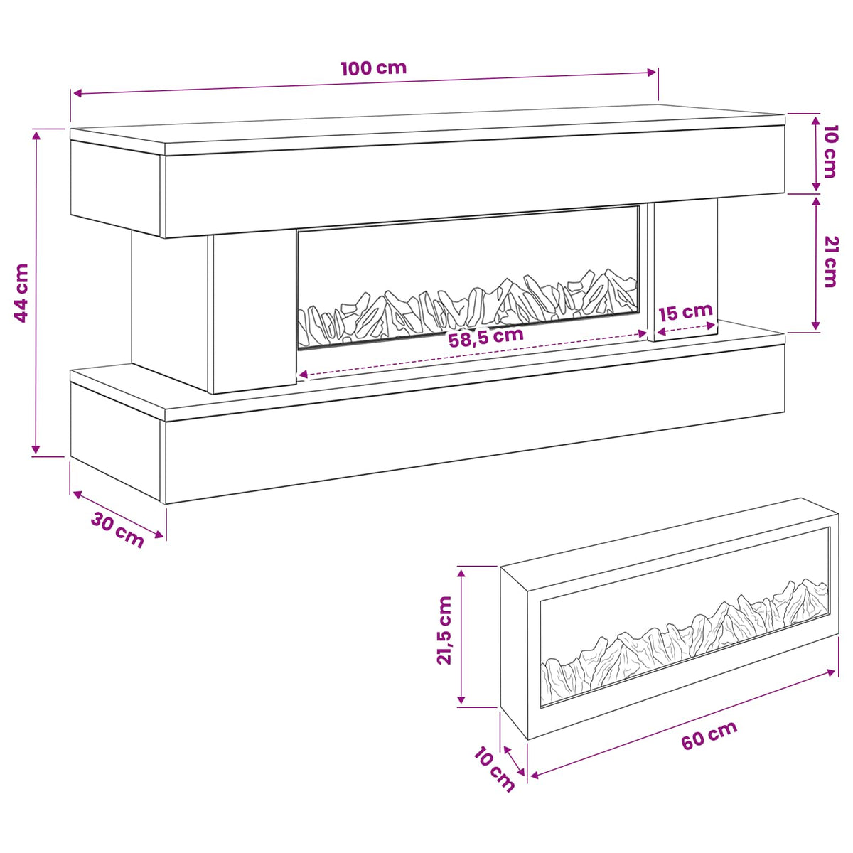 Electric Fireplace Grey Sonoma 100 x 30 x 44 cm Engineered wood