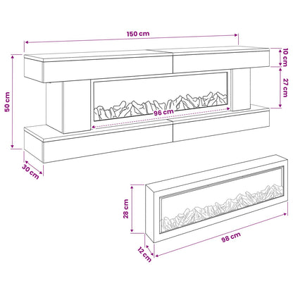 Electric Fireplace Concrete 150 x 30 x 50 cm Engineered wood