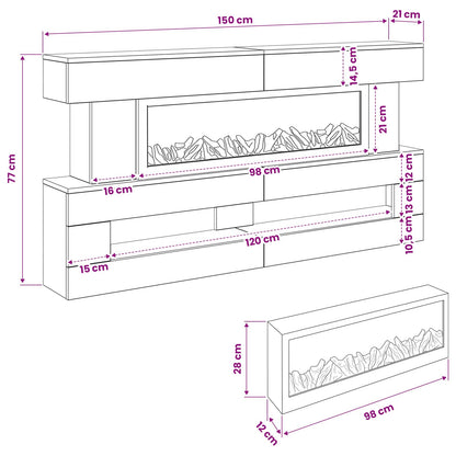 Electric Fireplace White 150 x 21 x 77 cm Engineered wood