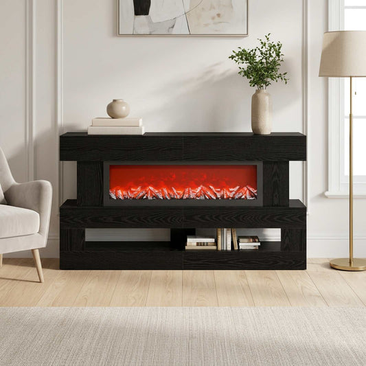 Electric Fireplace Black Oak 150 x 21 x 77 cm Engineered wood