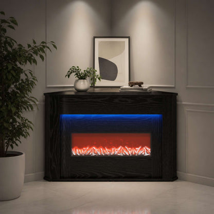 Fireplace with LED Strip Black Oak 95 x 42.5 x 60 cm
