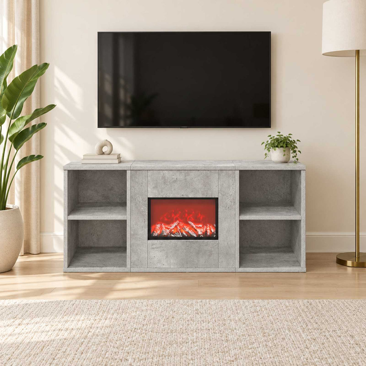 Electric Fireplace Concrete 100 x 37 x 45.5 cm Engineered wood