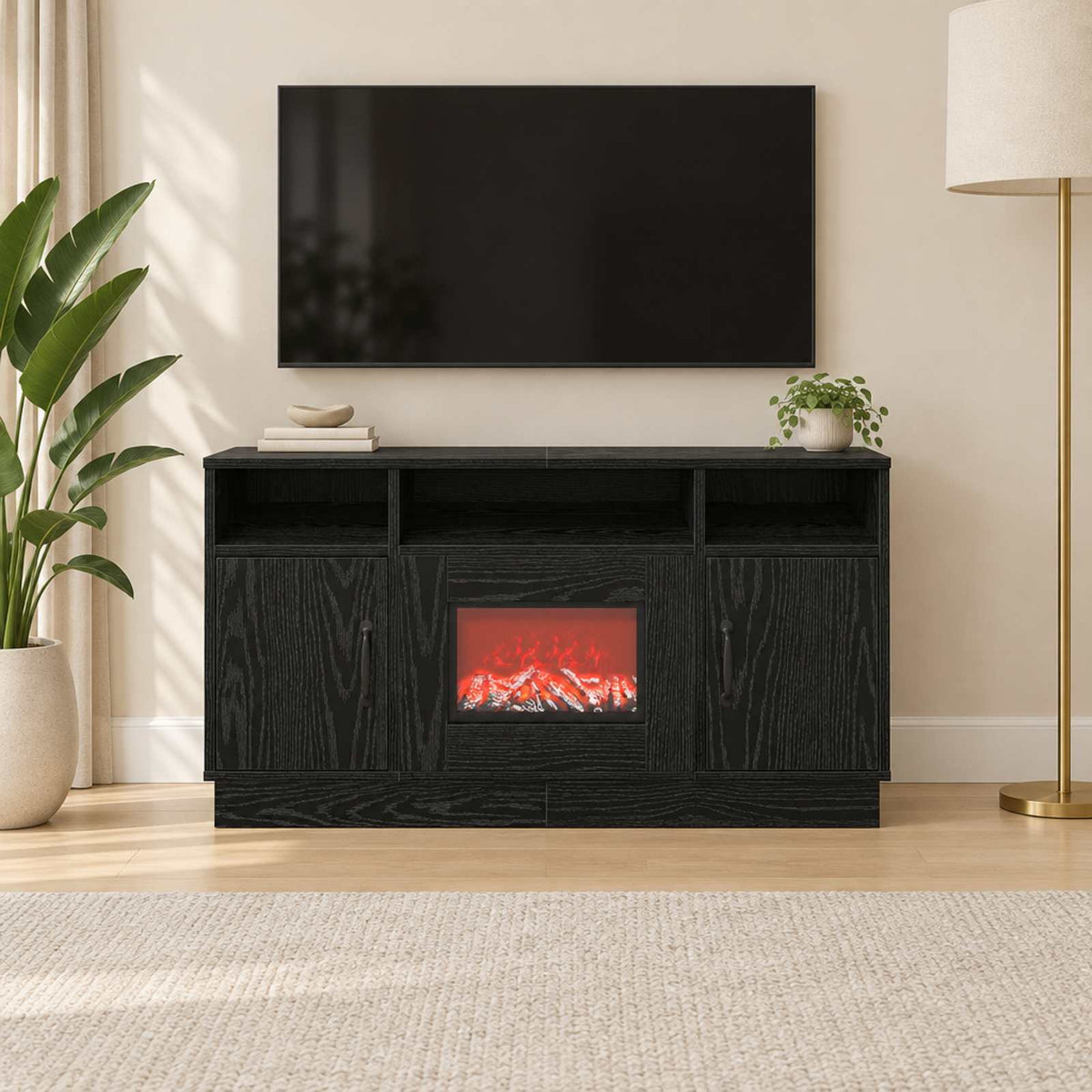 Electric Fireplace Black Oak 100 x 33 x 55 cm Engineered wood