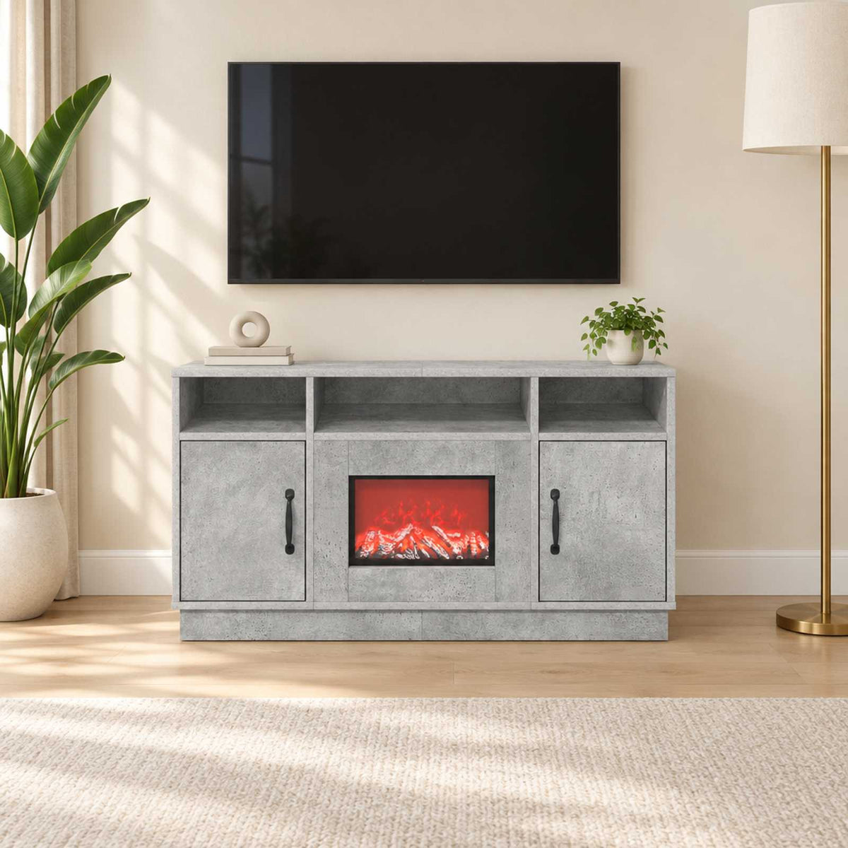 Electric Fireplace Concrete 100 x 33 x 55 cm Engineered wood