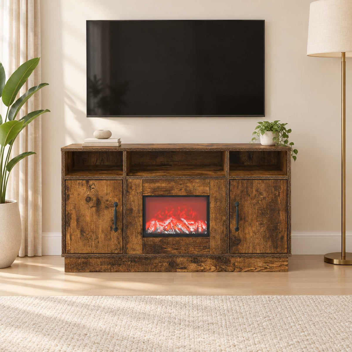 Electric Fireplace Smoked Oak 100 x 33 x 55 cm Engineered wood