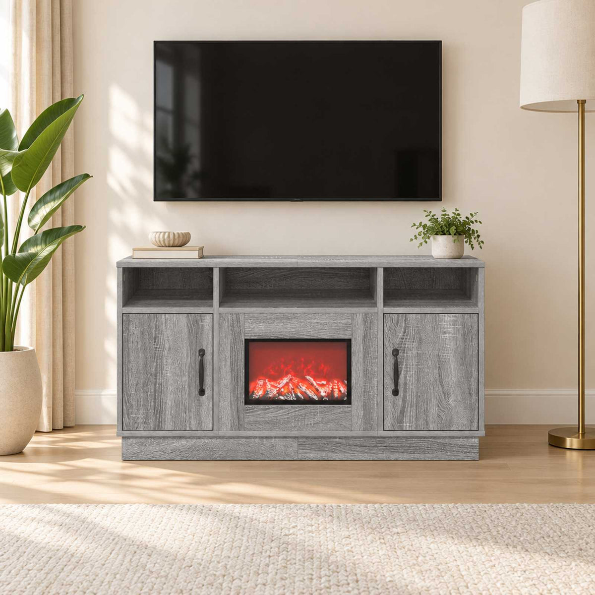 Electric Fireplace Grey Sonoma 100 x 33 x 55 cm Engineered wood