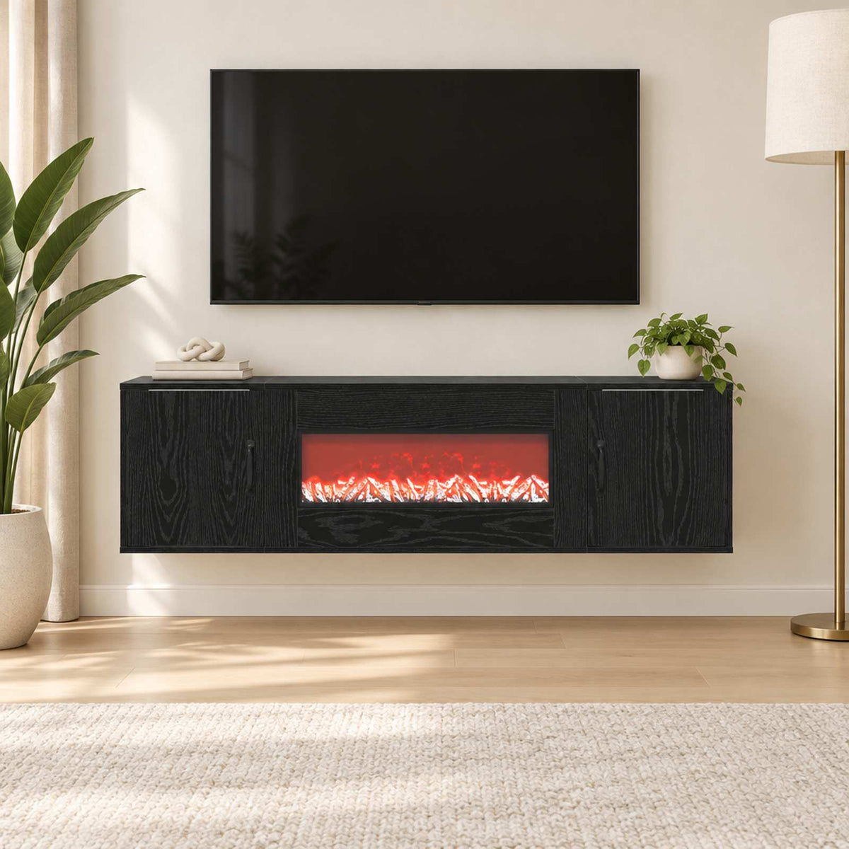 Electric Fireplace Black Oak 140.5 x 30 x 39 cm Engineered wood