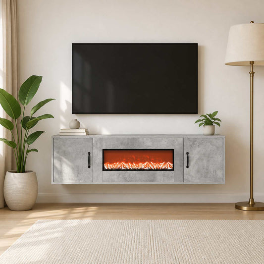 Electric Fireplace Concrete 140.5 x 30 x 39 cm Engineered wood