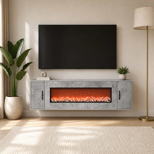 Electric Fireplace Concrete 155 x 30 x 44 cm Engineered wood