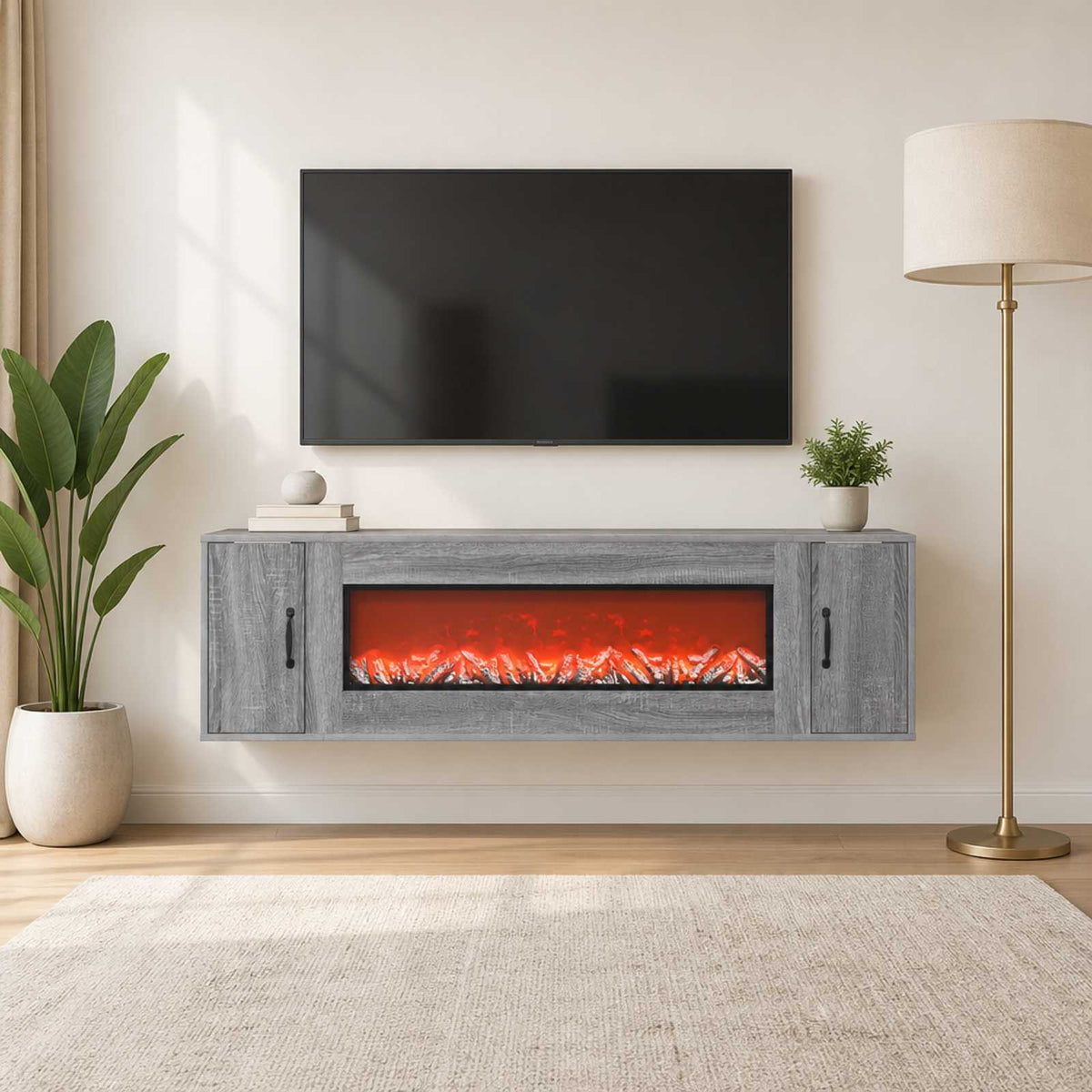 Electric Fireplace Grey Sonoma 155 x 30 x 44 cm Engineered wood