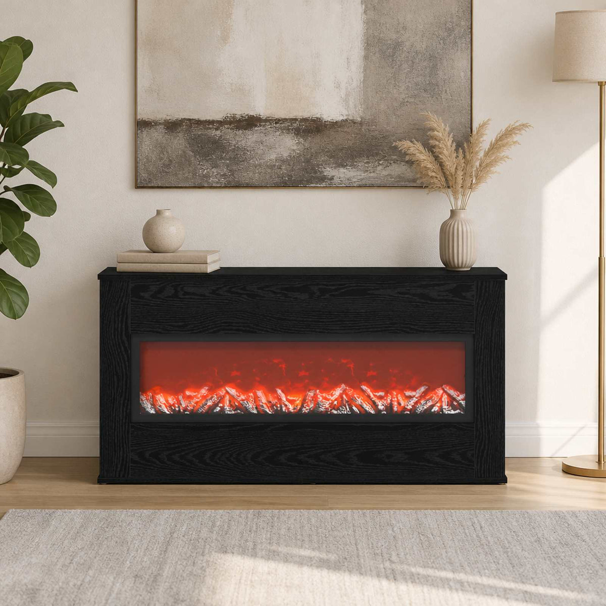 Electric Fireplace Black Oak 114 x 18 x 58.5 cm Engineered wood