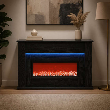 Fireplace with LED Strip Black Oak 92 x 20 x 54 cm