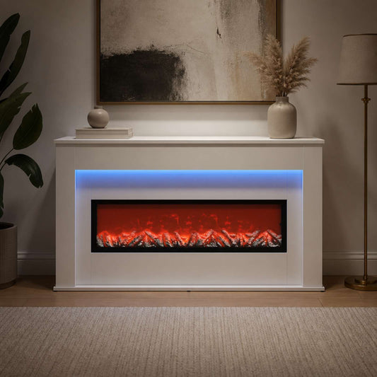 Fireplace with LED Strip White 130 x 20 x 69.5 cm