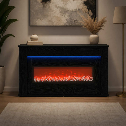 Fireplace with LED Strip Black Oak 130 x 20 x 69.5 cm
