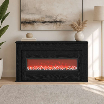 Fireplace with LED Strip Black Oak 130 x 20 x 69.5 cm