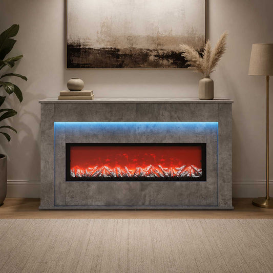 Fireplace with LED Strip Concrete 130 x 20 x 69.5 cm