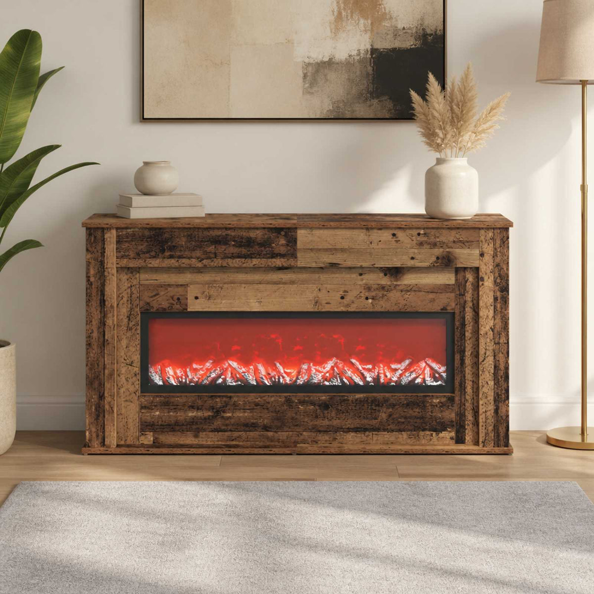 Fireplace with LED Strip Old Wood 130 x 20 x 69.5 cm