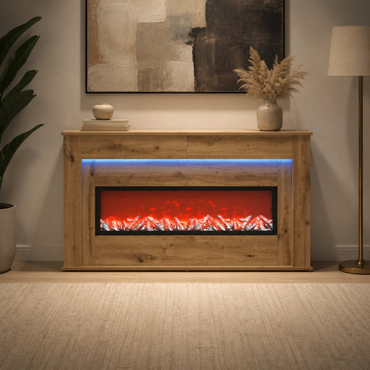 Fireplace with LED Strip Artisan Oak 130 x 20 x 69.5 cm