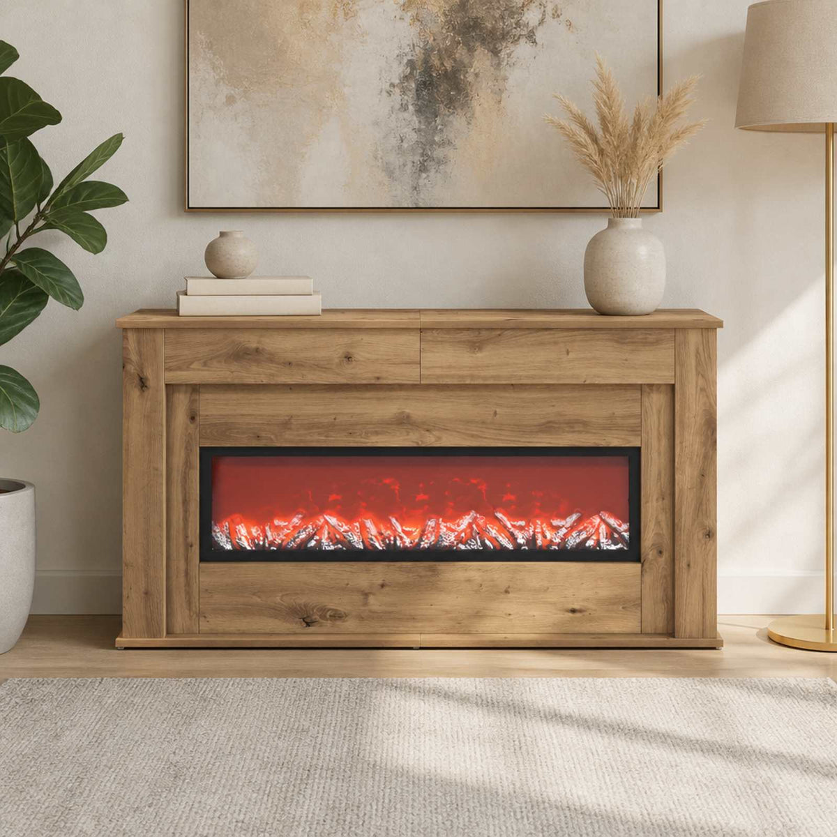 Fireplace with LED Strip Artisan Oak 130 x 20 x 69.5 cm