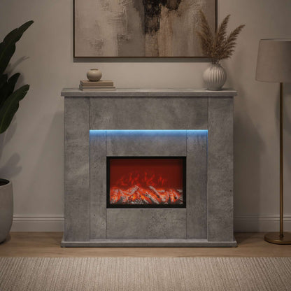 Fireplace with LED Strip Concrete 63 x 20 x 54.5 cm