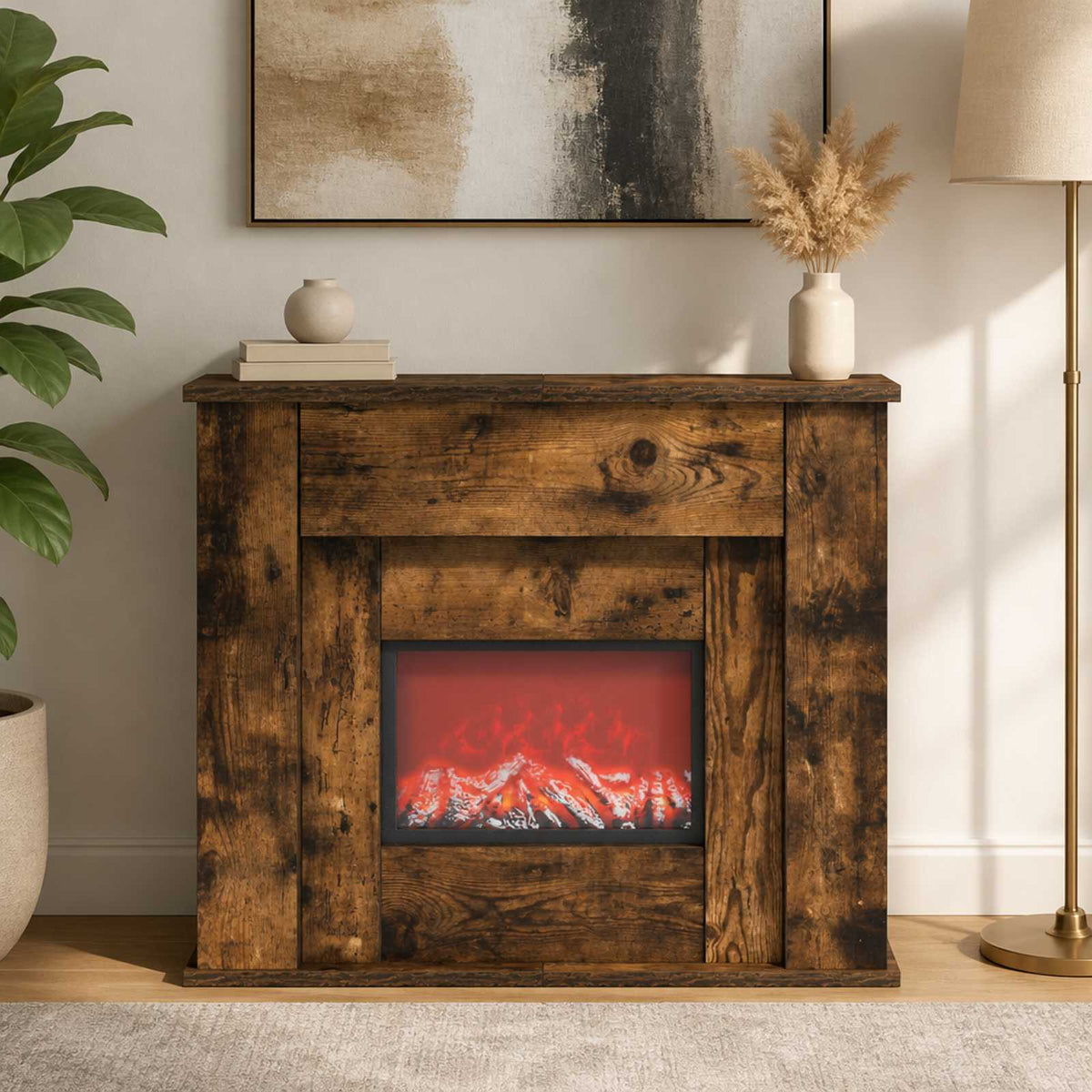 Fireplace with LED Strip Smoked Oak 63 x 20 x 54.5 cm