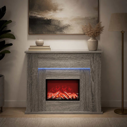Fireplace with LED Strip Grey Sonoma 63 x 20 x 54.5 cm