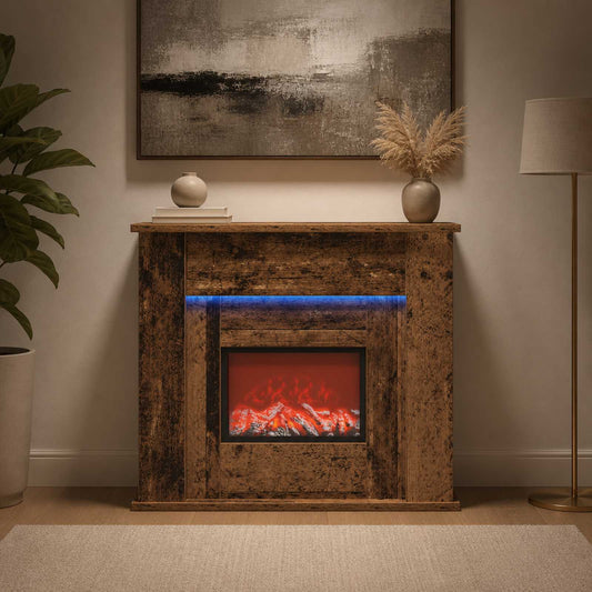 Fireplace with LED Strip Old Wood 63 x 20 x 54.5 cm