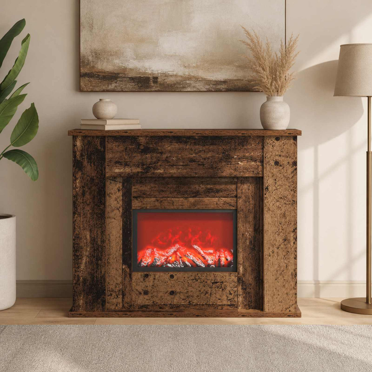 Fireplace with LED Strip Old Wood 63 x 20 x 54.5 cm