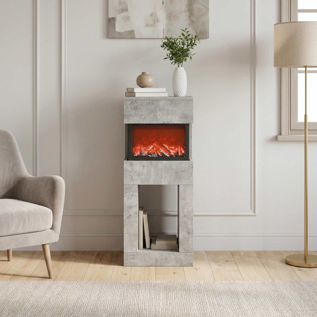 Electric Fireplace Concrete 35 x 30 x 86 cm Engineered wood