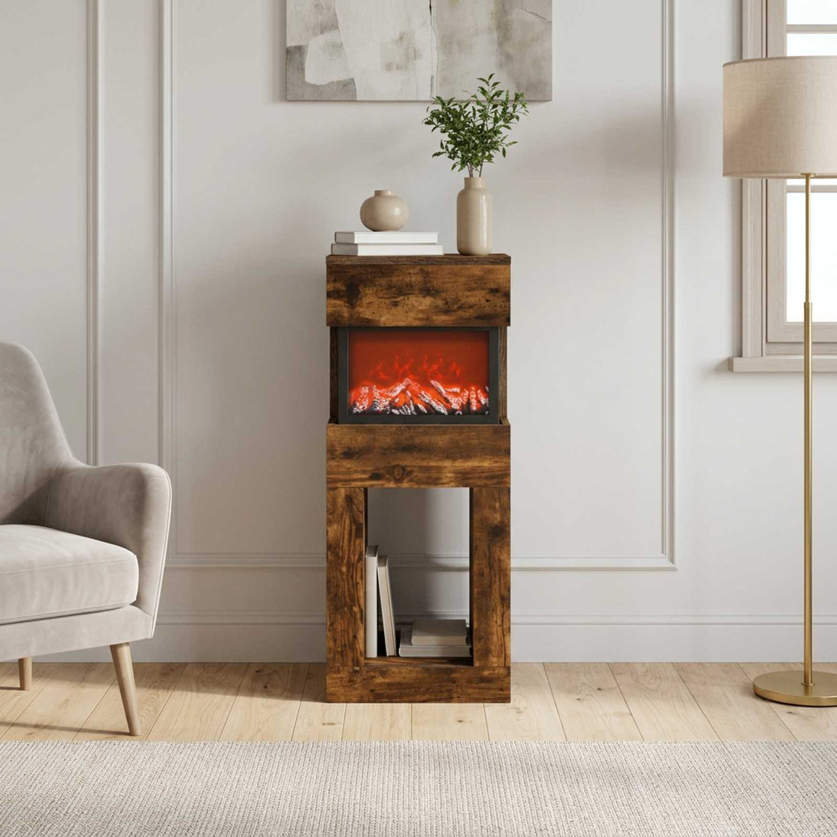 Electric Fireplace Smoked Oak 35 x 30 x 86 cm Engineered wood