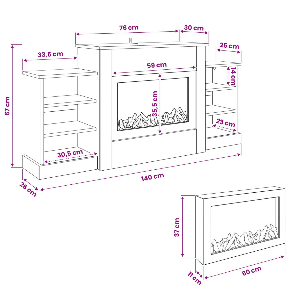 Electric Fireplace Concrete 140 x 30 x 67 cm Engineered wood