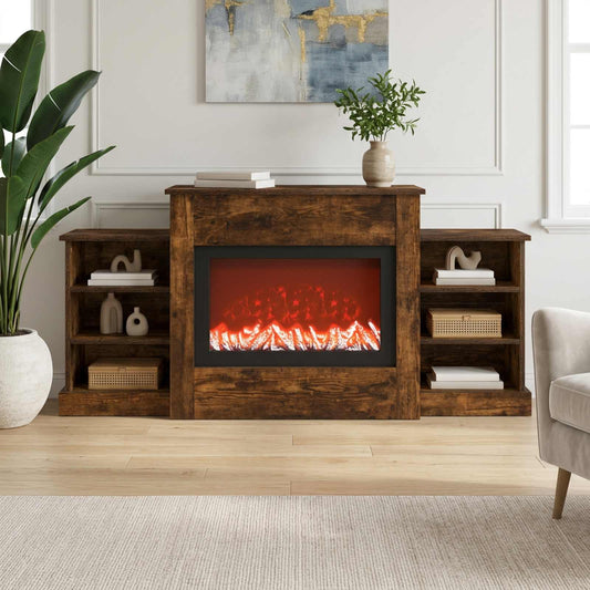 Electric Fireplace Smoked Oak 140 x 30 x 67 cm Engineered wood