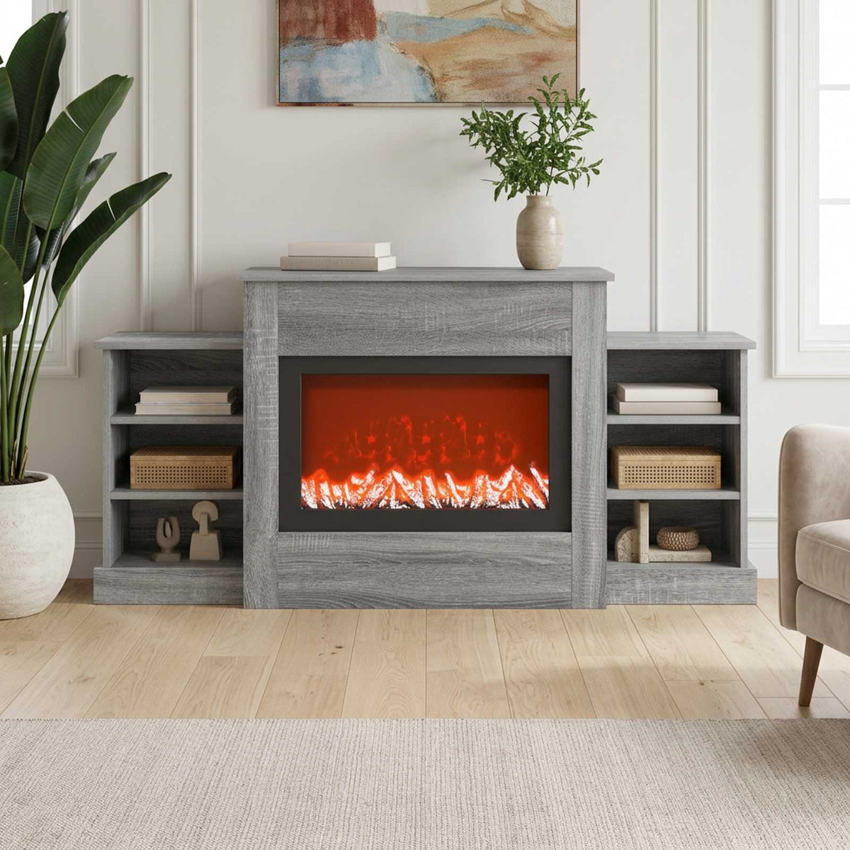 Electric Fireplace Grey Sonoma 140 x 30 x 67 cm Engineered wood