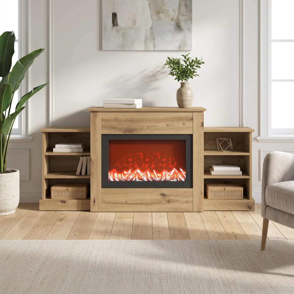 Electric Fireplace Artisan Oak 140 x 30 x 67 cm Engineered wood