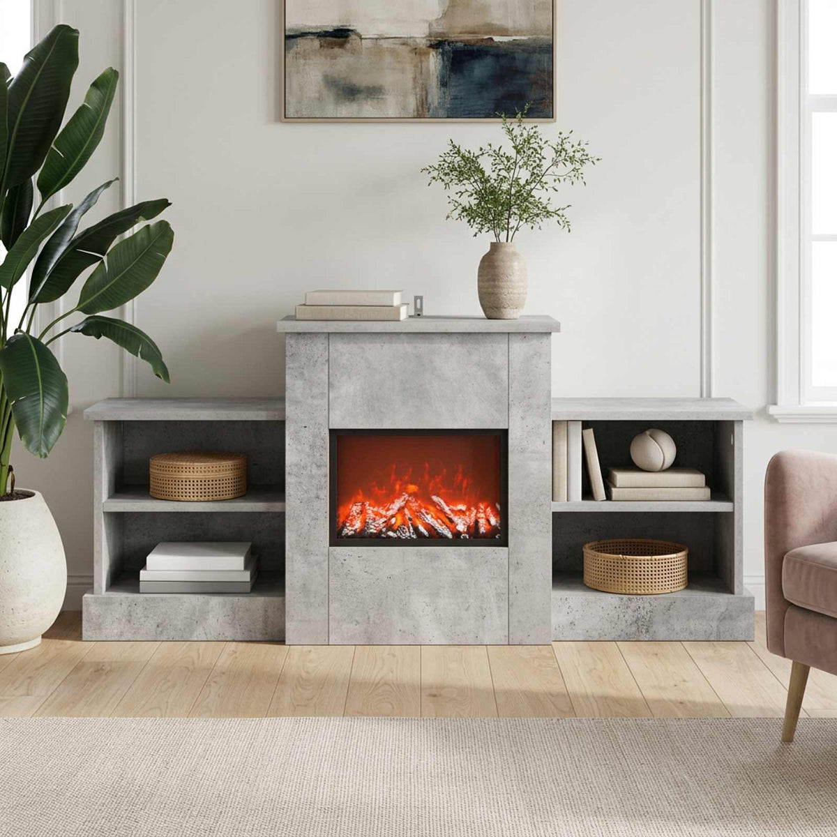 Electric Fireplace Concrete 110 x 30 x 50 cm Engineered wood