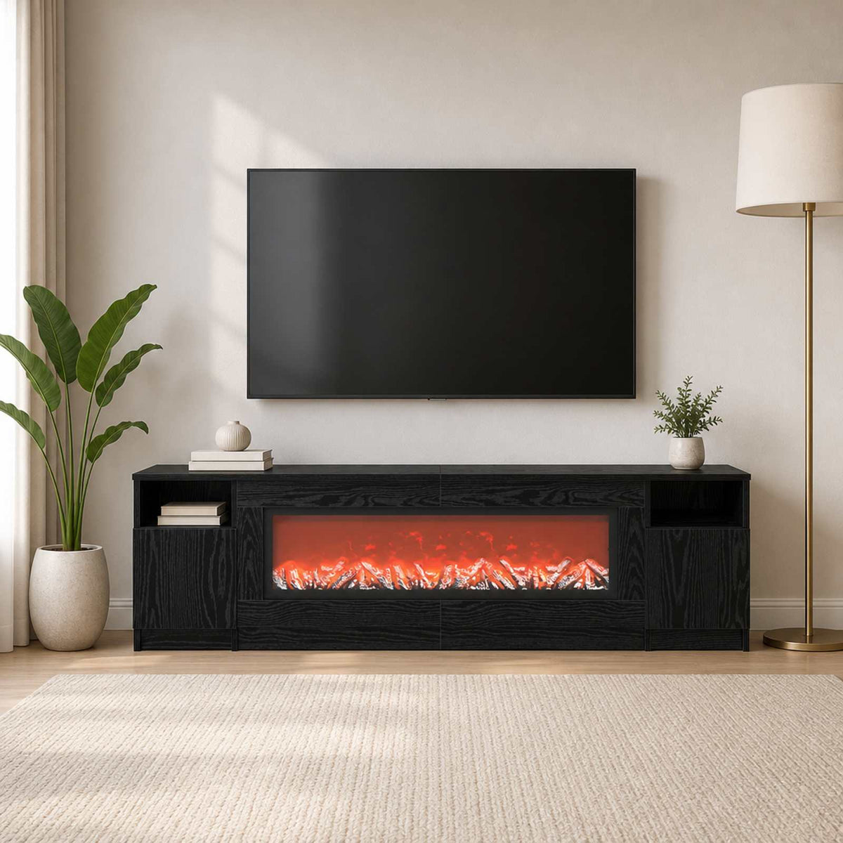Electric Fireplace Black Oak 165 x 28.5 x 47 cm Engineered wood